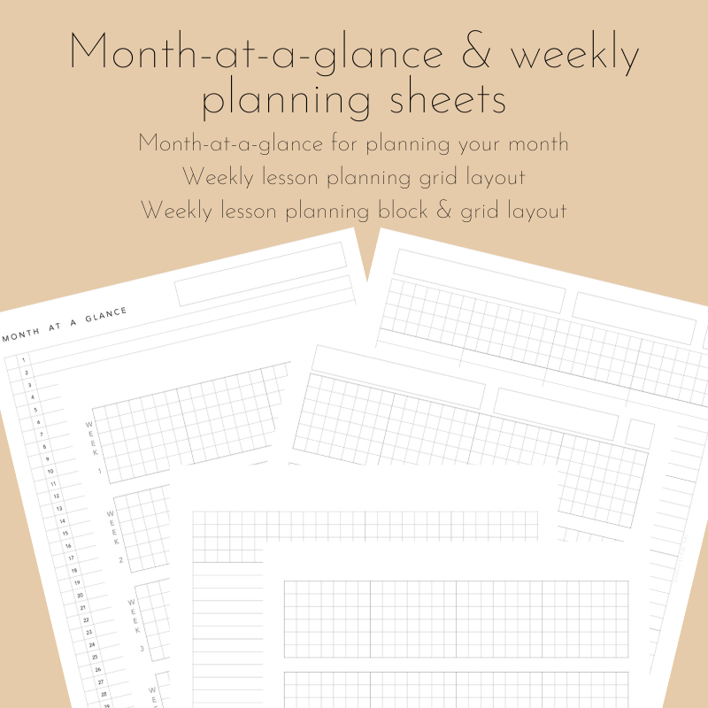 Month-at-a-glance & weekly planning sheets